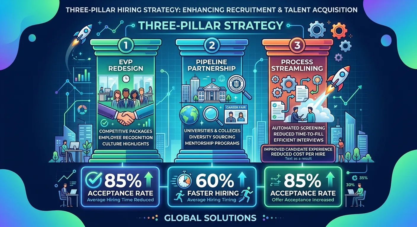 An infographic showing the three-pillar strategy: An infographic showing the three-pillar strategy: